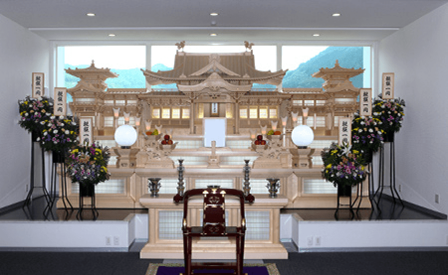 祭壇／16尺白木祭壇・遺影周り写真生花