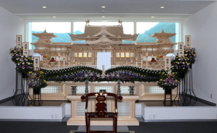 祭壇／16尺白木祭壇・生花1段